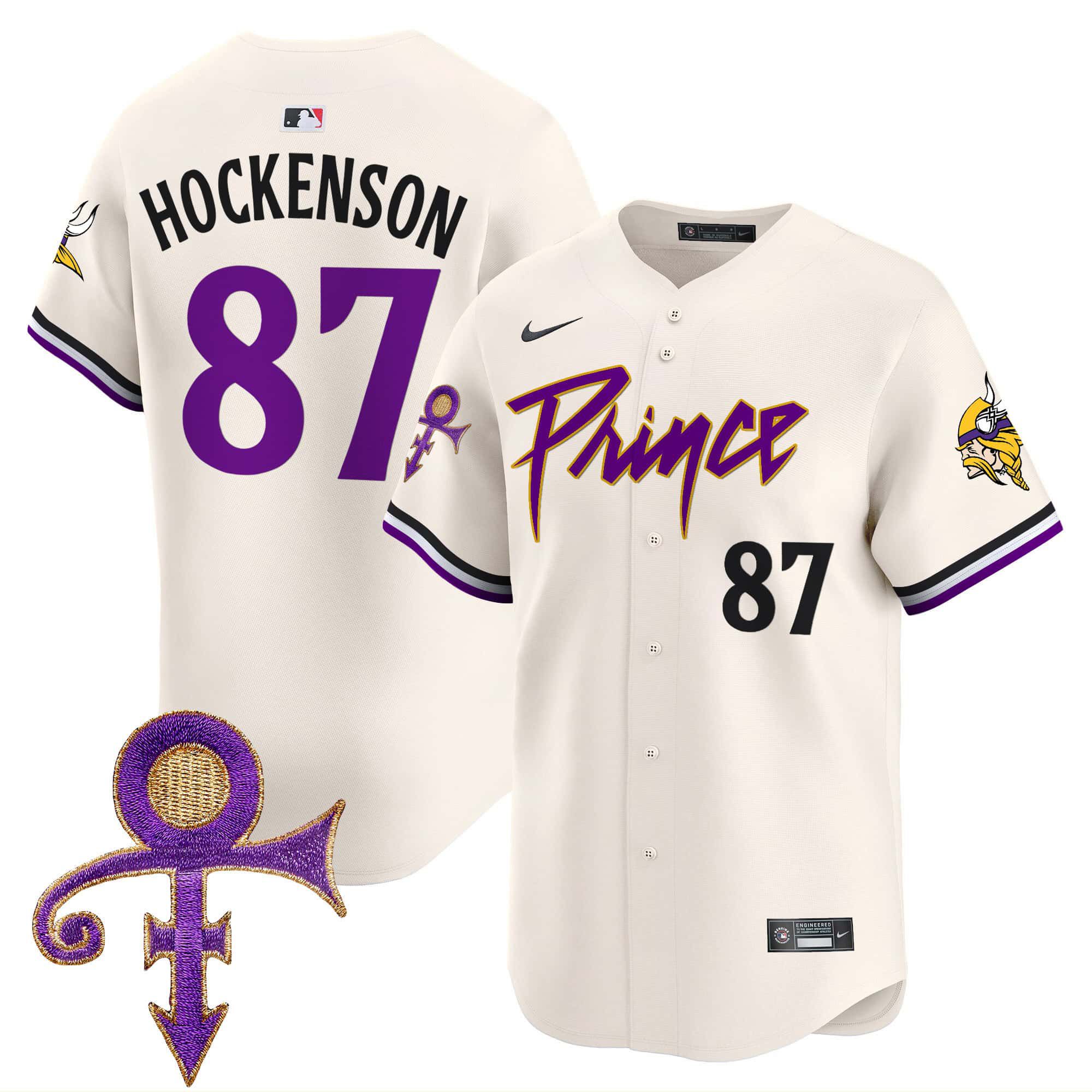 Men Minnesota Vikings #87 Hockenson Cream 2024 Nike Prince Patch Vapor Premier Limited NFL Jersey